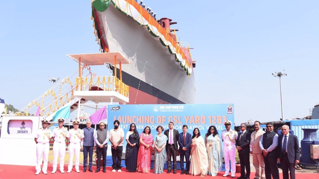 Indian Navy’s Next-Gen Offshore Patrol Vessel INS Srishti Launched At Goa Shipyard Limited