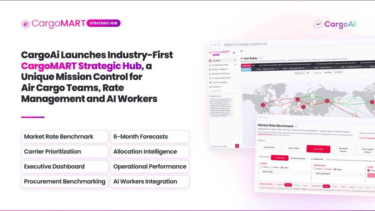 CargoAi launches industry-first CargoMART Strategic Hub, a unique mission control for air cargo teams, rate management and AI workers