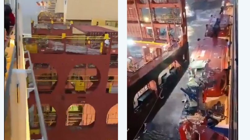 Cruise Ship Damaged as It Hits Containership Departing Bremerhaven