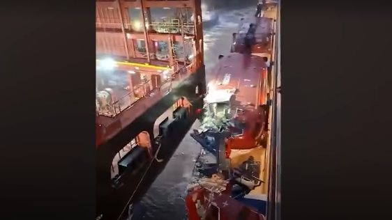 Cruise ship collides with container ship in stormy-battered German port