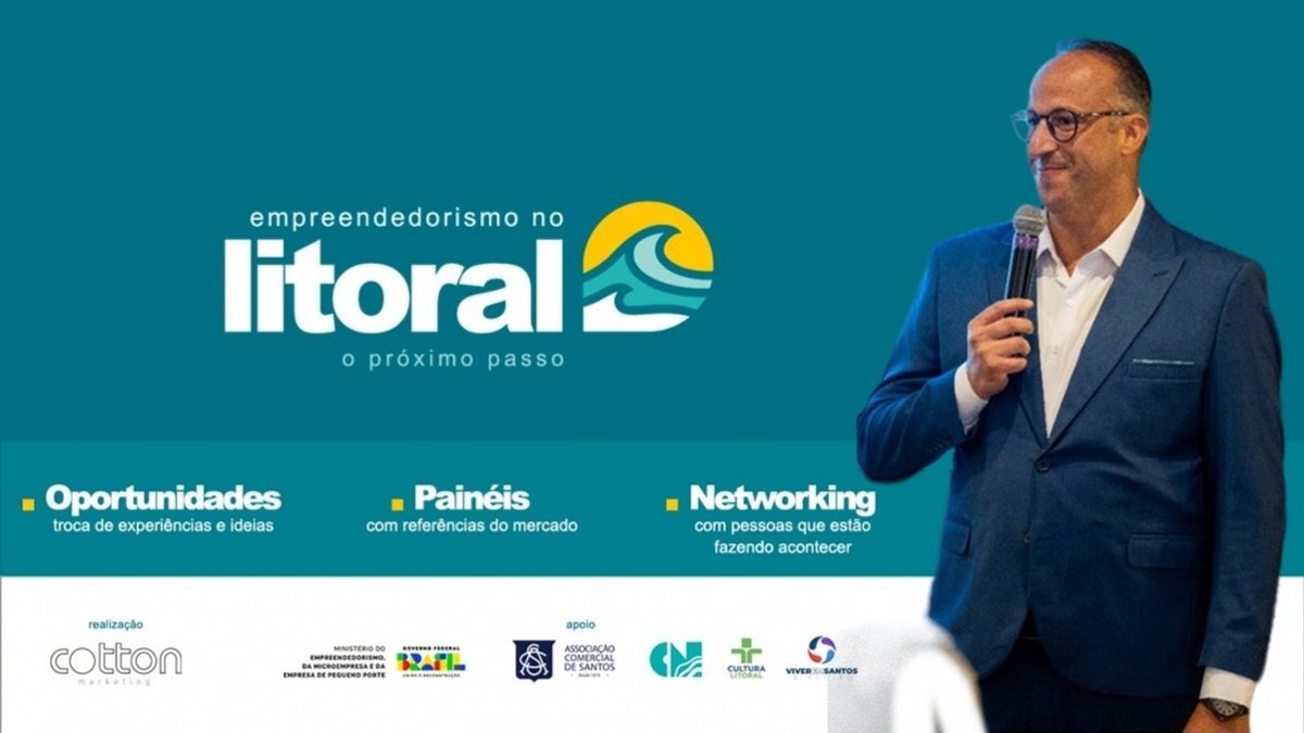 Marcus Santana highlights opportunities at an event on entrepreneurship in Santos