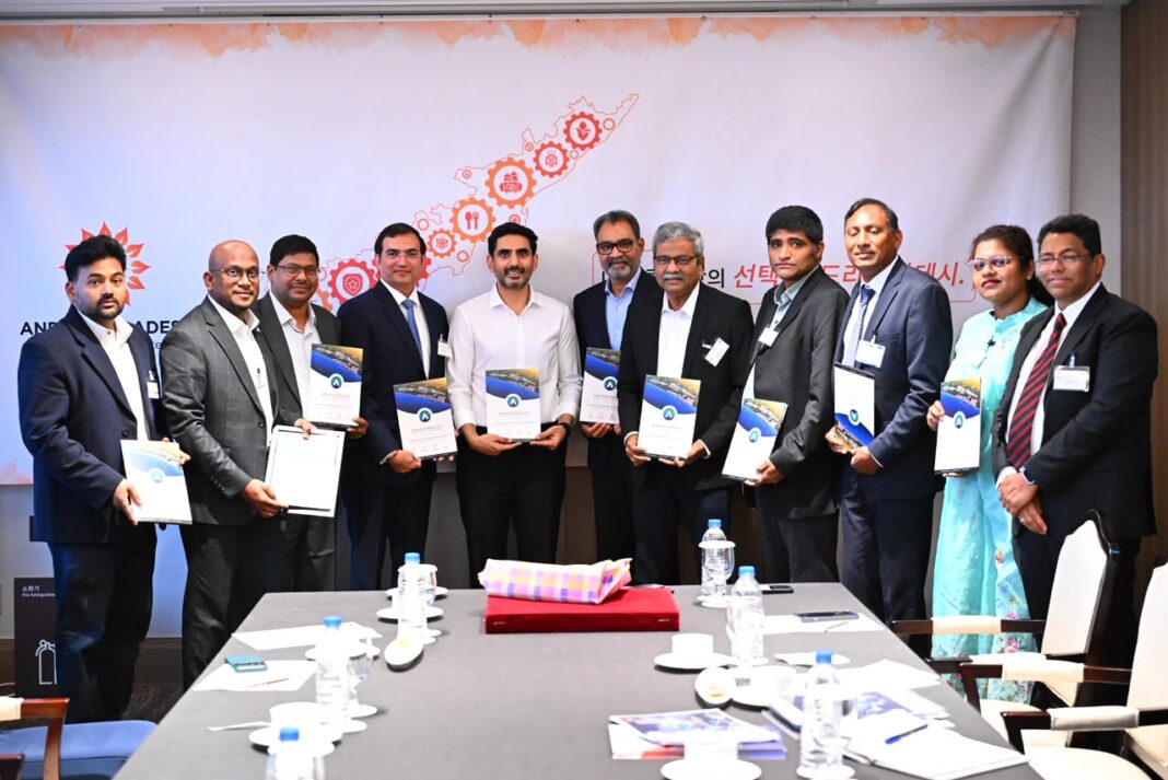Minister Nara Lokesh Unveils Auro Industrial City’s Brochure in South Korea Minister Nara Lokesh Unveils Auro Industrial City's Brochure in South Korea