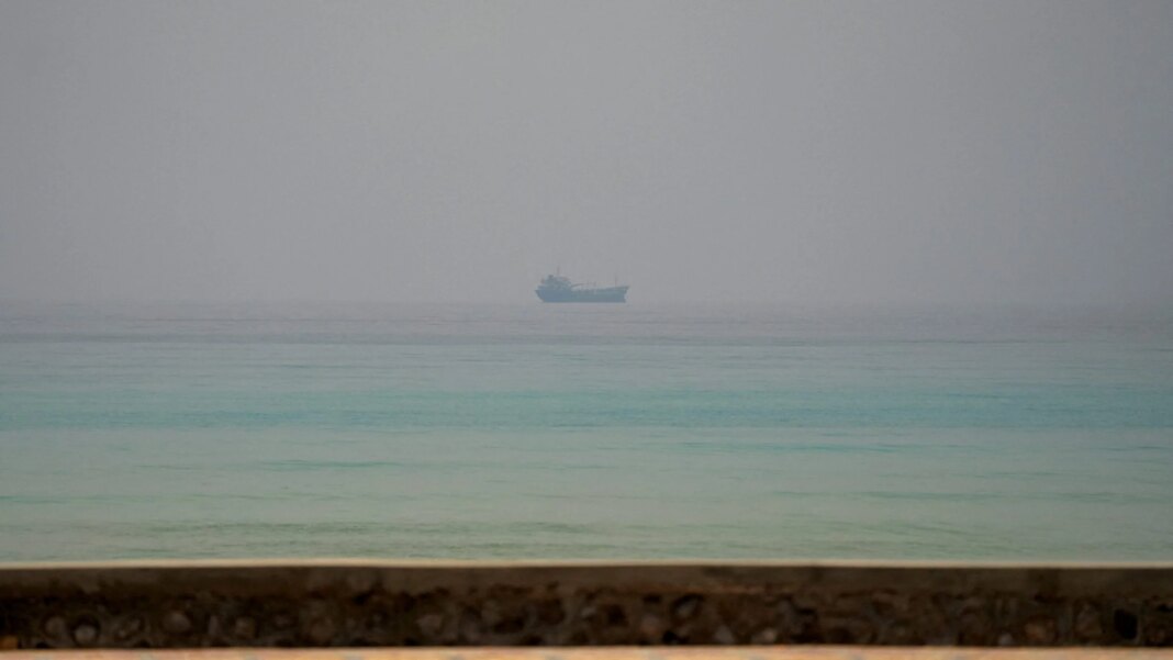 Saudi Arabia-Bound Supertanker U-Turns Before Houthi Chokepoint A vessel at the Strait of Hormuz as seen from Musandam