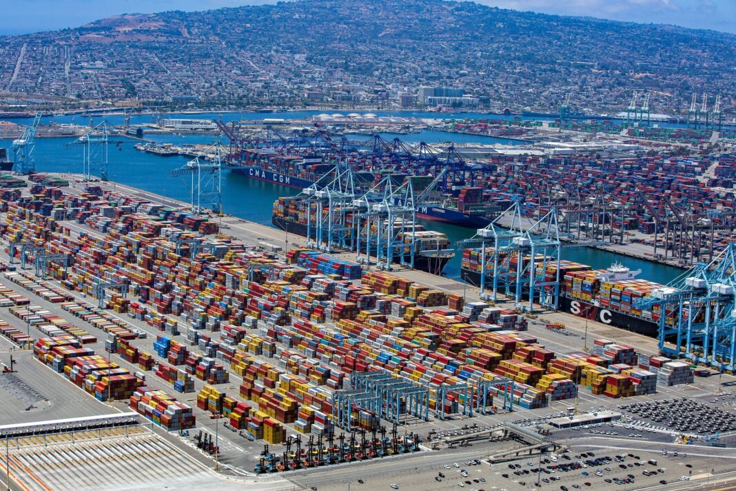 Tariff-Driven Frontloading Pays Off as Trump Reinstates Global Import Duties Busy container traffic in Pier 300 Channel