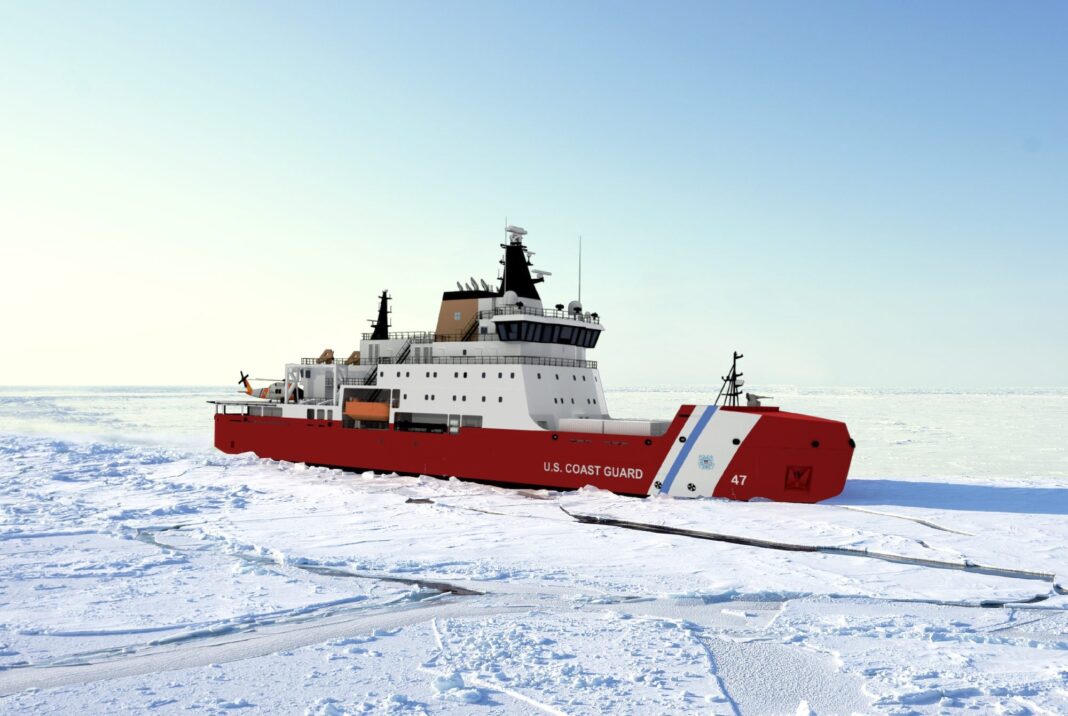 A rendering of the Arctic Security Cutter to be built by Bollinger